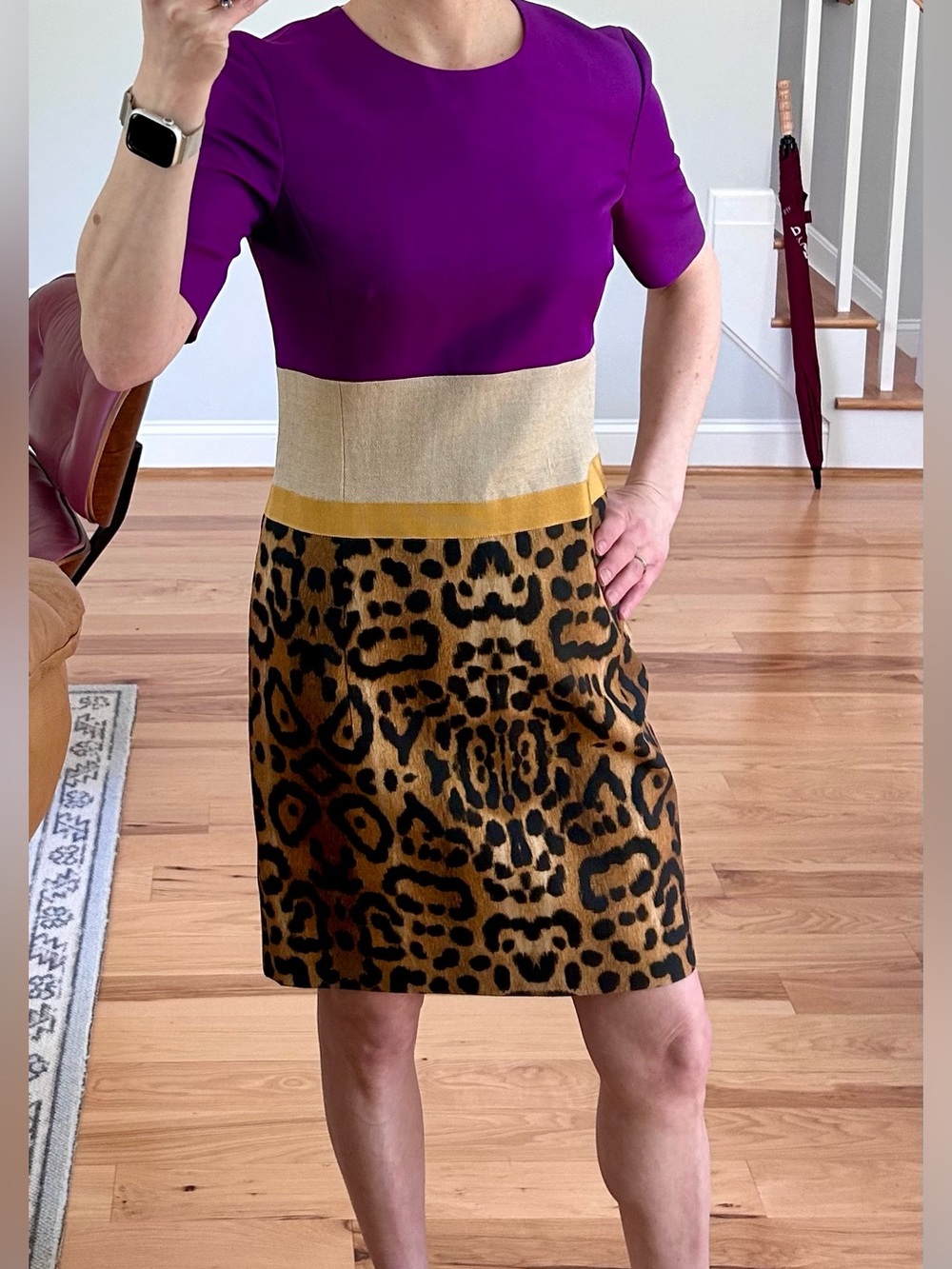 GiAMBATTiSTA VALLi - Purple Colorblock Shift Dress with Leopard Print